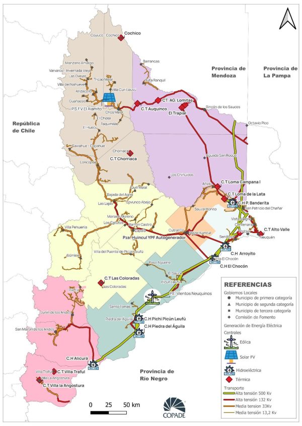 Mapa 8. Generación y transporte de energía eléctrica. Provincia del Neuquén. Año 2024